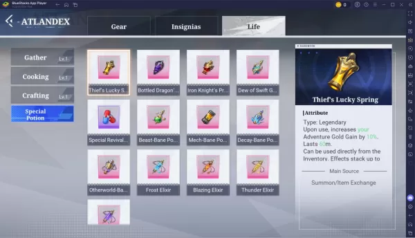 Atlan Skill Crystal: Cocina, Recolección, Minería y Artesanía