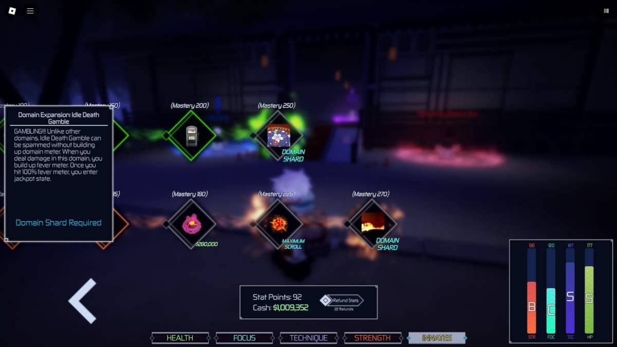 Jujutsu Infiniteの生来のテクニックマスタリーツリーのドメイン拡張