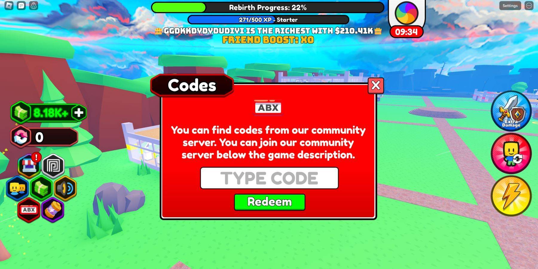Anime Power Tycoon Code Redemption Interface