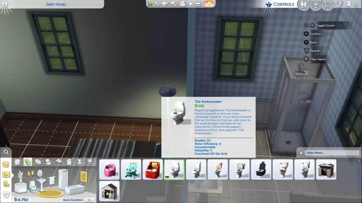The Ambassador toilet, demonstrating how to repair a broken object in The Sims 4's Blast from the Past event.