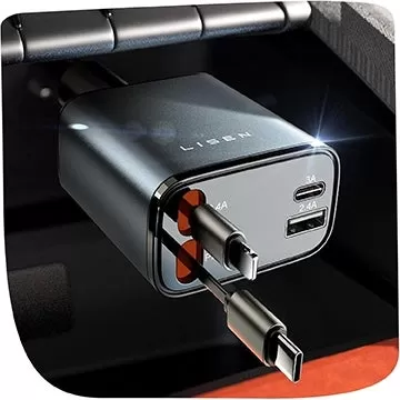 Pengecas Kereta Lisen dengan USB C ditarik balik, kabel kilat di bawah $ 15